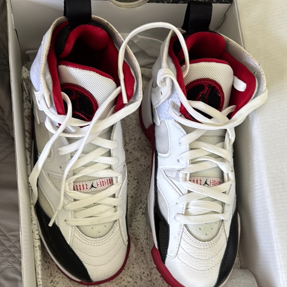 Jordan Kids White and Red High-Top Sneakers